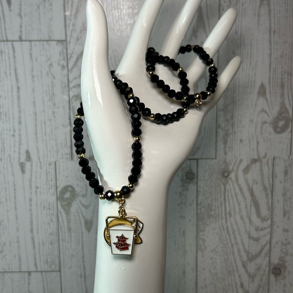 Black and Gold Beaded Charm Bracelets - Picture 4 of 6
